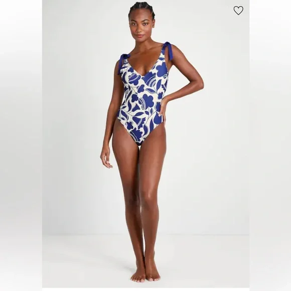 Kate Spade Zigzag Floral Bow-strap V-neck One-piece - Picture 3 of 13